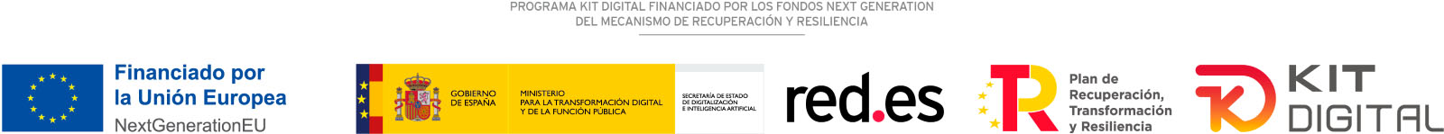 Logotipos institucionales. Financiado por el Programa KIT Digital, Plan de Recuperación, Transformación y Resilencia de España Next Generation EU
